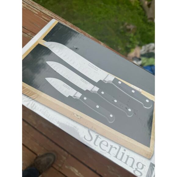 Sterling Home 3 Piece Santoku Knife Set with Natural Wood Case - Picture 6 of 9